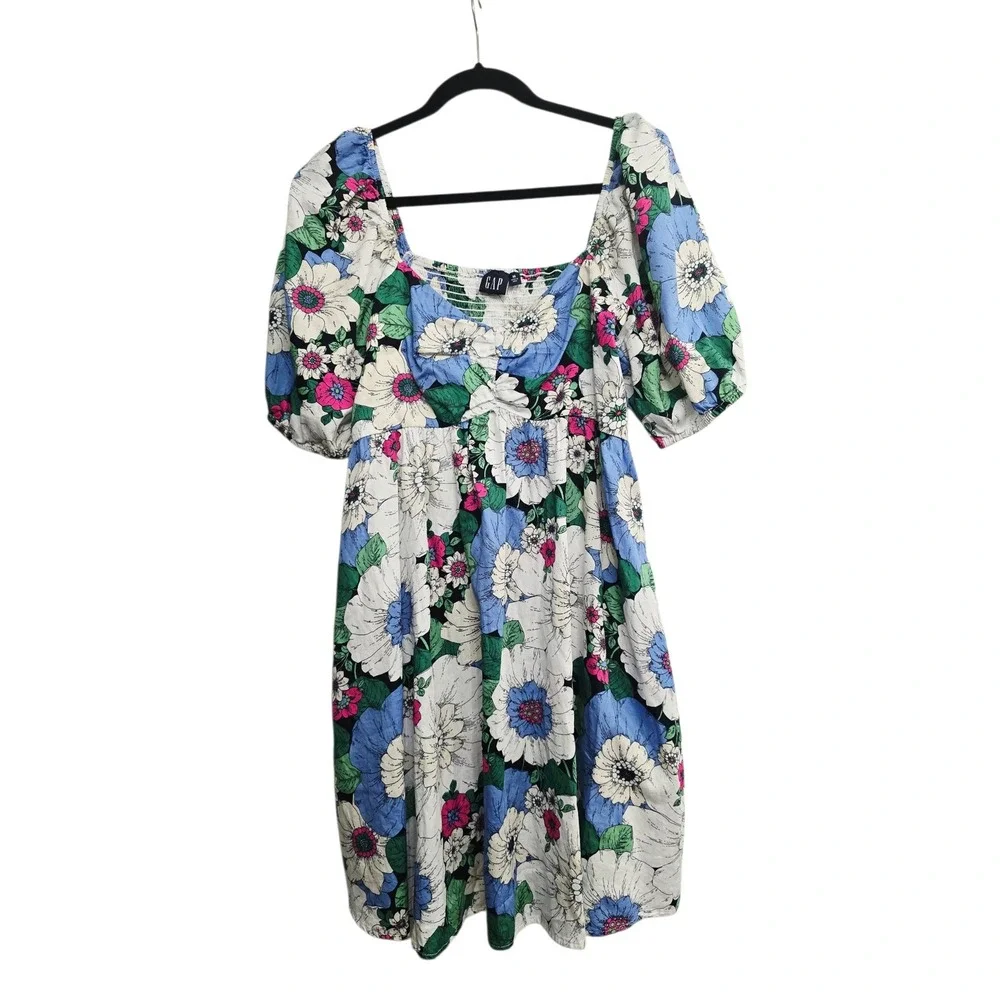 gap floral midi dress Smocked Puff Sleeve Midi Dress